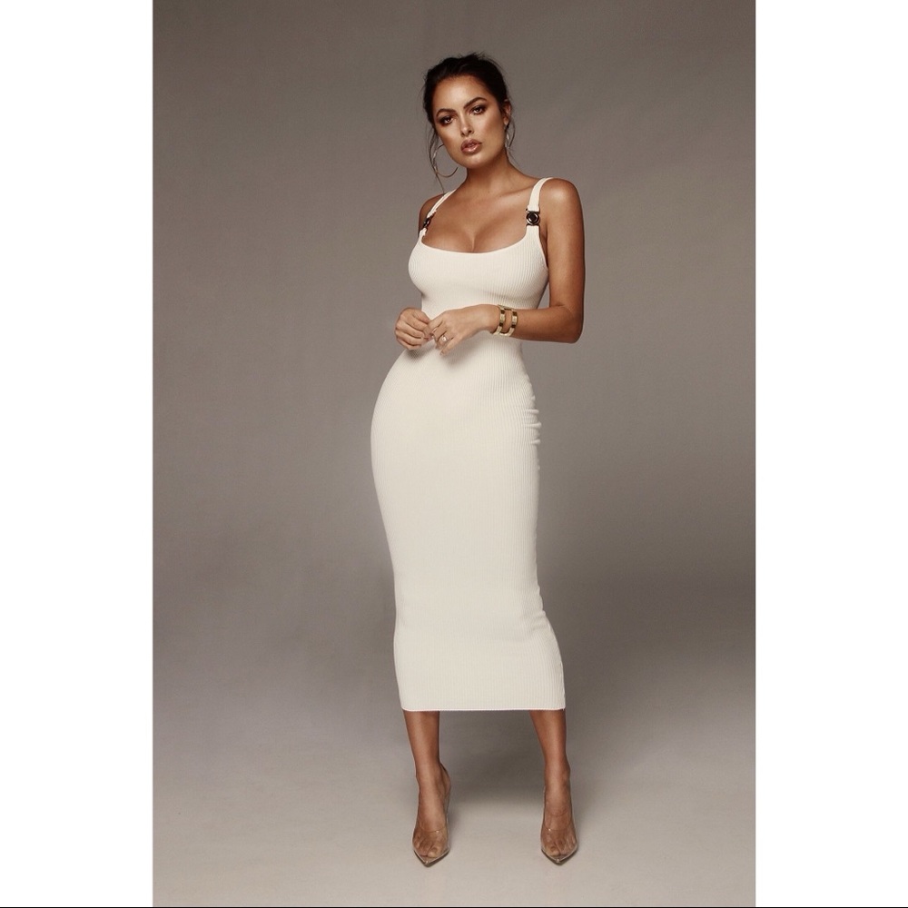 JLUXLABEL Ribbed Dress with Gold Buckle Details